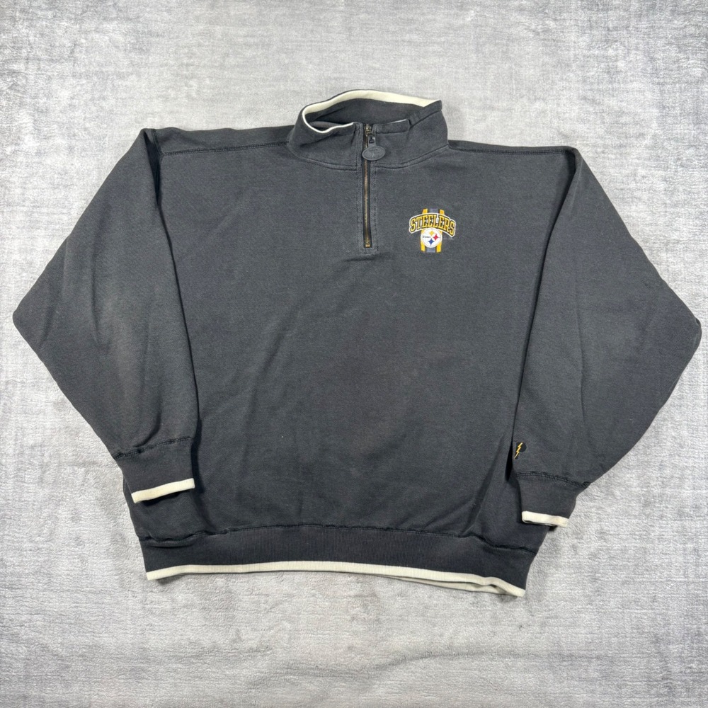 Pittsburgh Steelers Sweatshirt Mens 2XL Black Quarter Zip Vintage Pro Player NFL